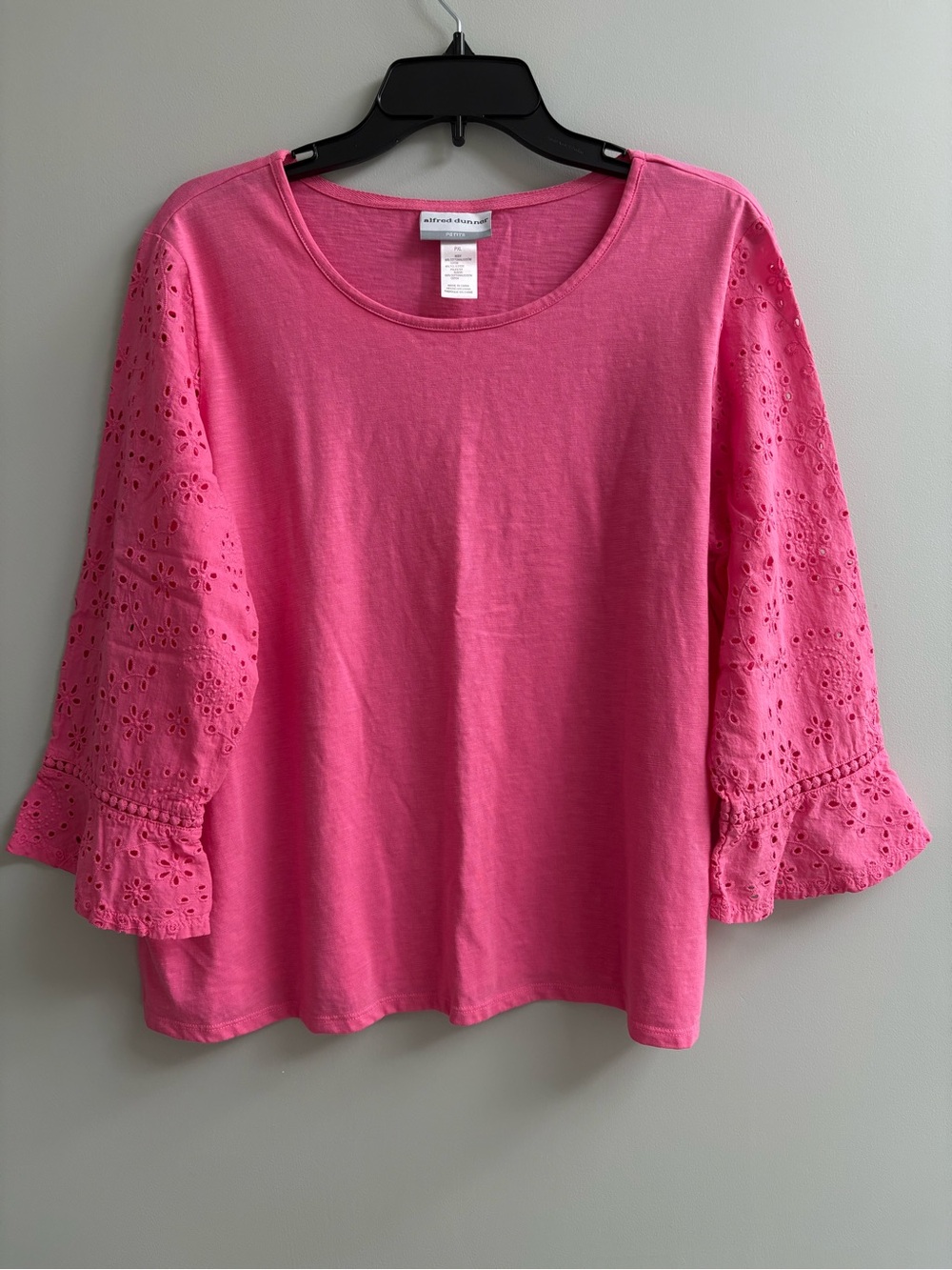 Alfred Dunner Hot Pink Eyelet Bell-Sleeve Cotton Top
